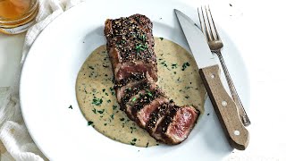 Steak Au Poivre Recipe  Peppered Steak with Cognac Cream Sauce [upl. by Krucik]