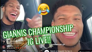 Giannis Antetokounmpo HILARIOUS IG Live After Winning Championship Orders 50 Nuggets 😂 [upl. by Vilberg]