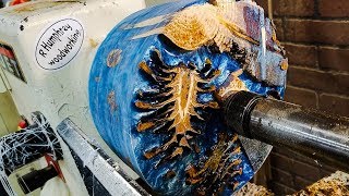 Woodturning a Bowl Pinecones with Epoxy Resin [upl. by Nwahs]